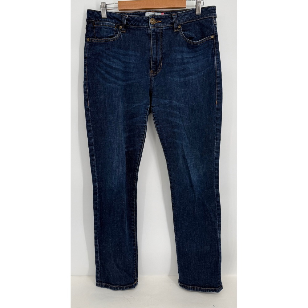 Cabi High Straight Jeans Sz 12 Dark Wash Indigo Stretch Denim Womens